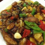 Eggplant and potato stirfried with garlic and peppers