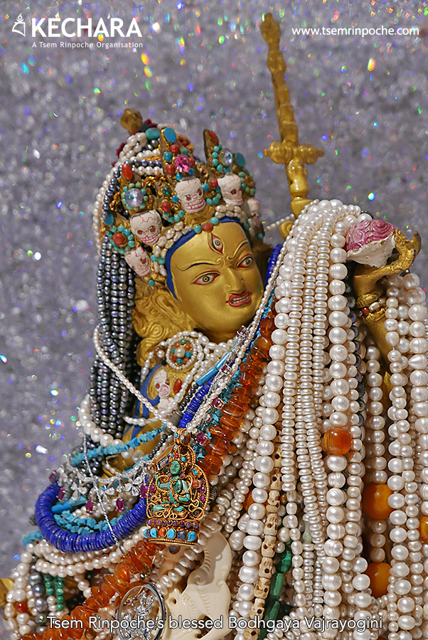 Rinpoche's richly-decorated Bodhgaya Vajra Yogini. Click on the image to read the story of how she got her name.