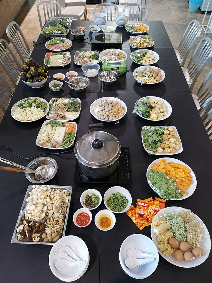 Our set-up for the 2020 reunion dinner hotpot with the Kechara Forest Retreat family